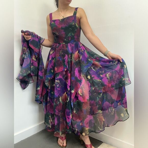 Carol Anderson Dresses & Skirts - Carol Anderson 70's/80's Floral Tiered Chiffon 2 Piece Maxi Dress & Jacket Set S